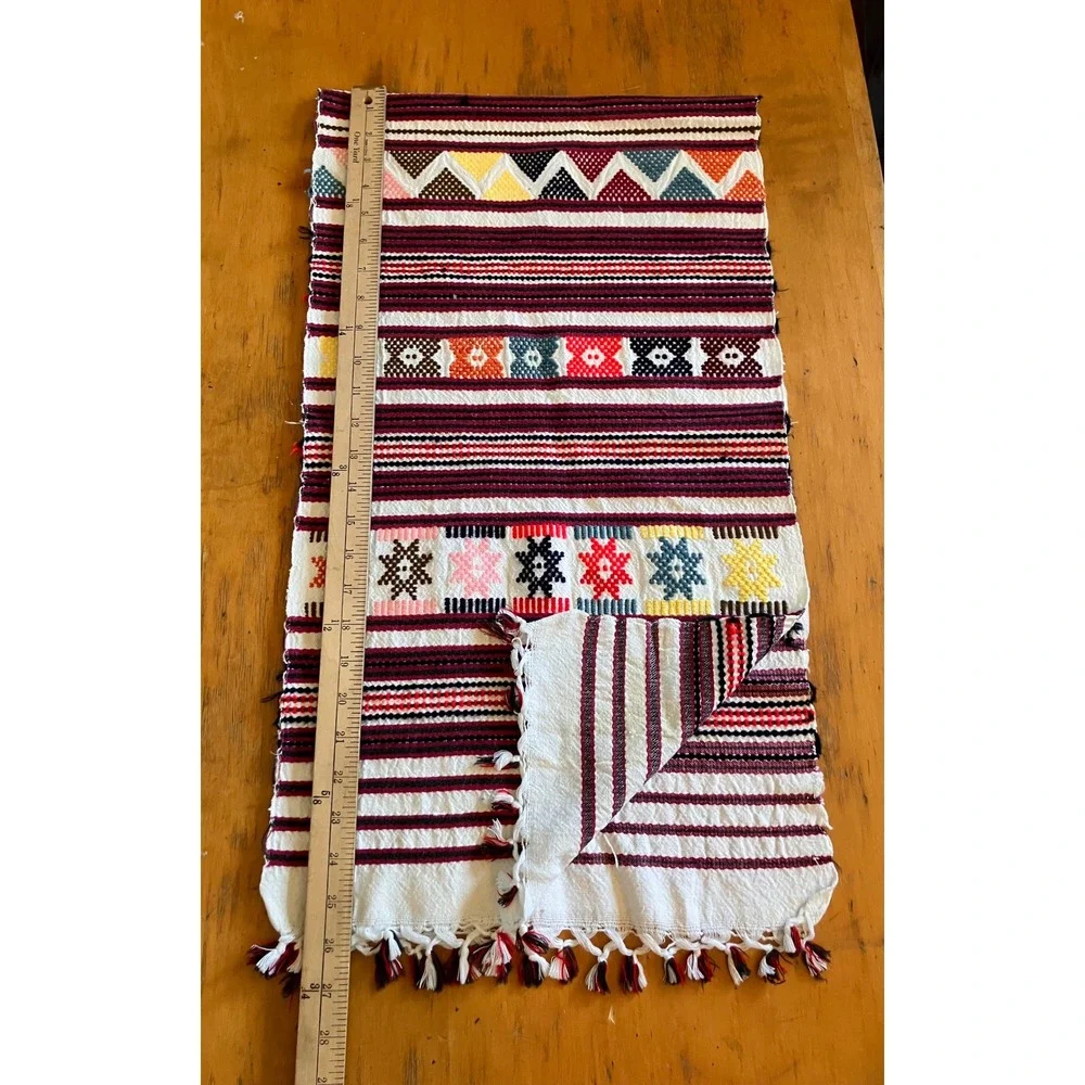 Woven Table Runner With 2 Placemats Set Aztec Tribal Geometric Boho Fringe